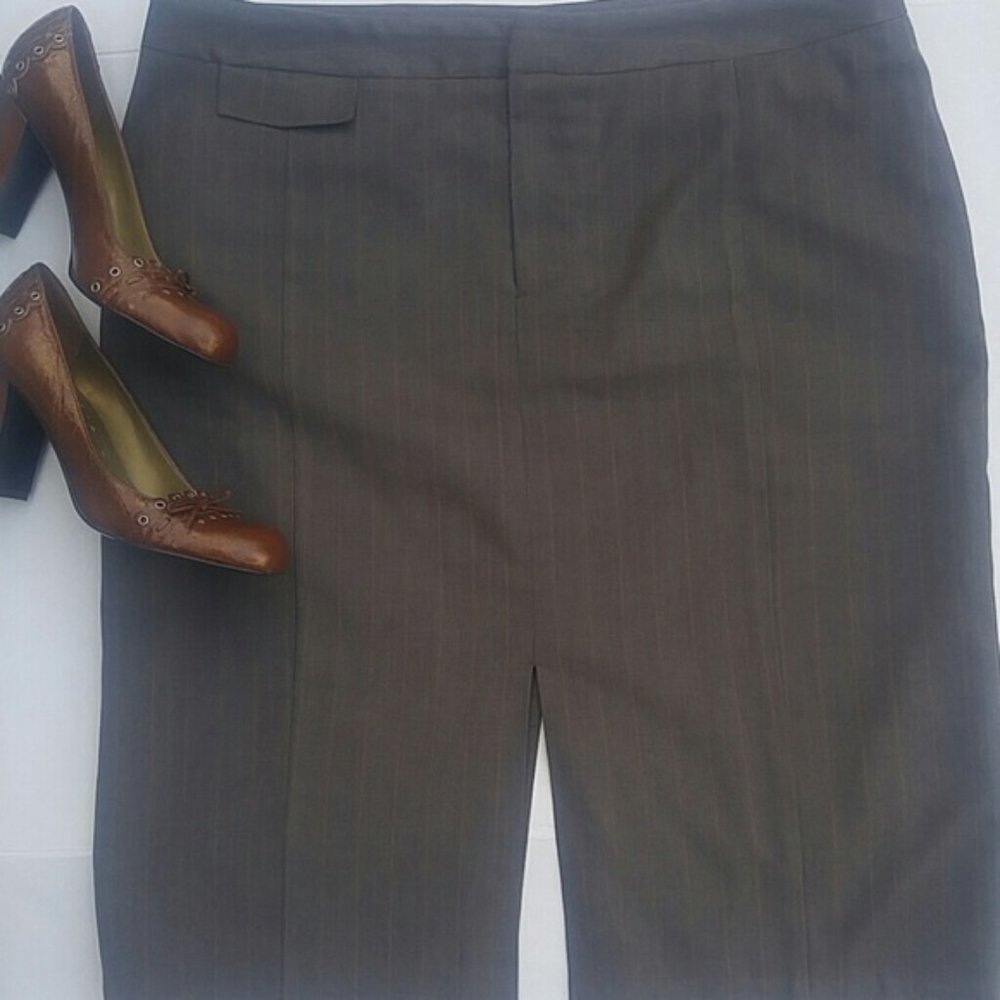 Merona Brown Pinstripe Pencil Double Split Skirt SZ 14